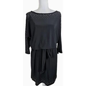 White House Black Market~Woman Size S~ Black/Silver Embellished Blouson Dress.